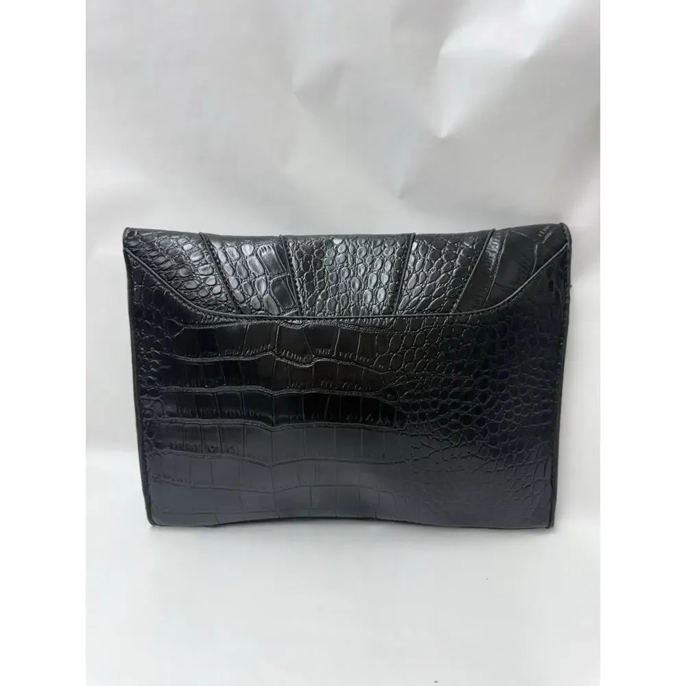Givenchy Antigona Medium Envelope Clutch Black Croc Embossed Calfskin Leather